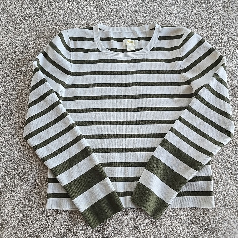 Mauve By Anthropologie Striped Pullover Sweater Women's Size XL Green/white